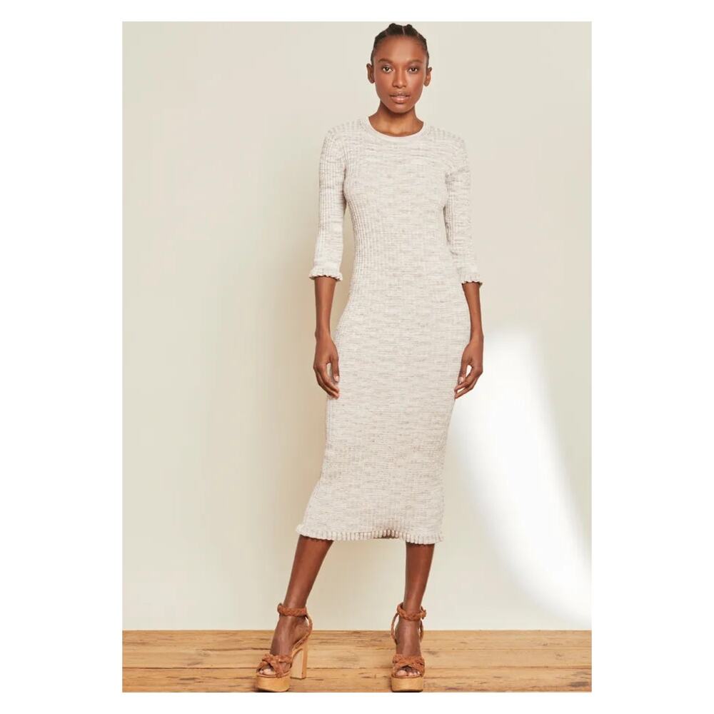 Veronica Beard Beige Sand Multi Richie Knit Midi Dress Sz.XL NWT